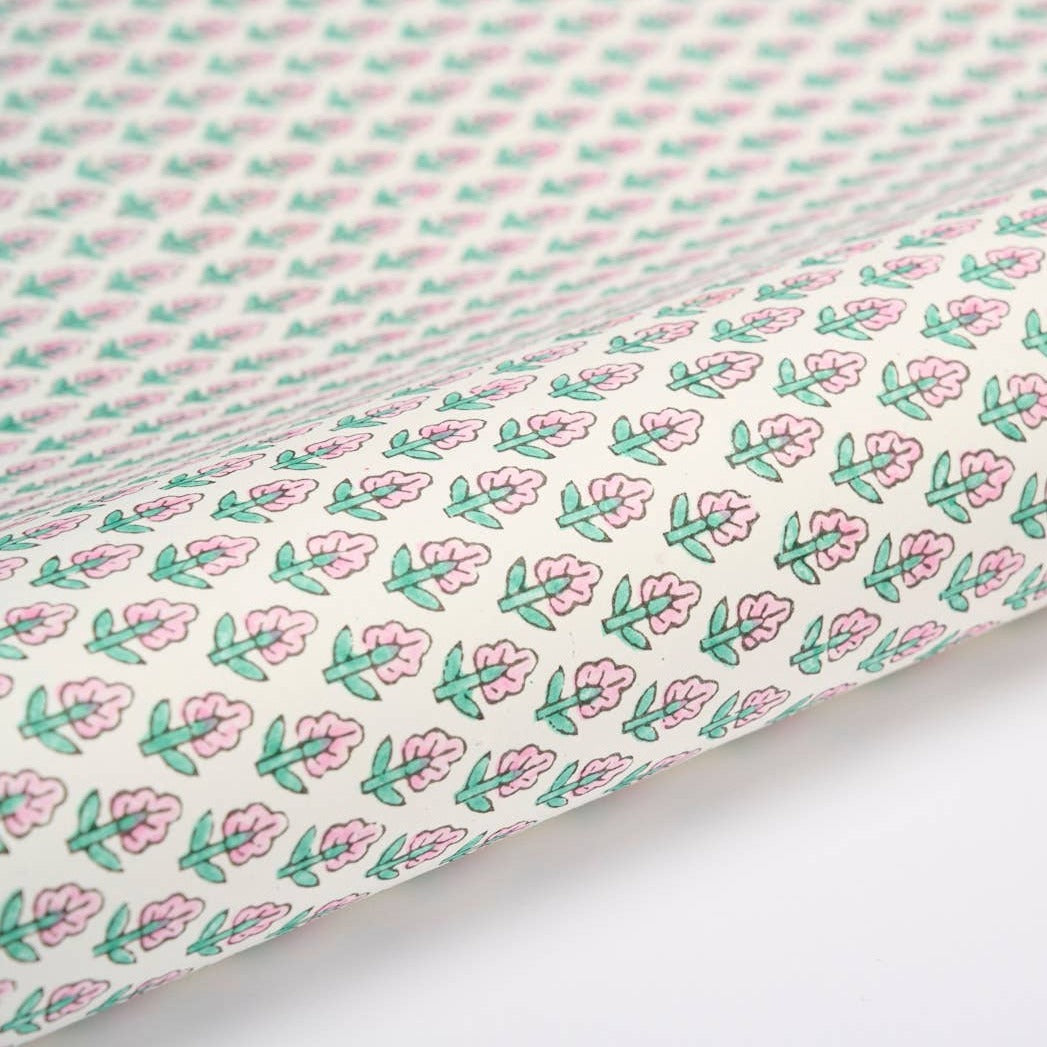 Hand Block Printed Gift Wrap Sheets - Tulip Bud Blush