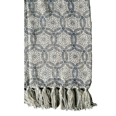 Blue Geometric Pattern on Ivory Cotton Throw | Putti Fine Furnishings