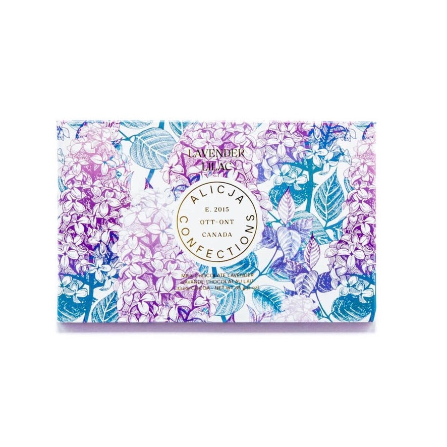 Alicja Confections | Lavender Lilac Milk Postcard Chocolate Bar | Putti Fine Furnishings 