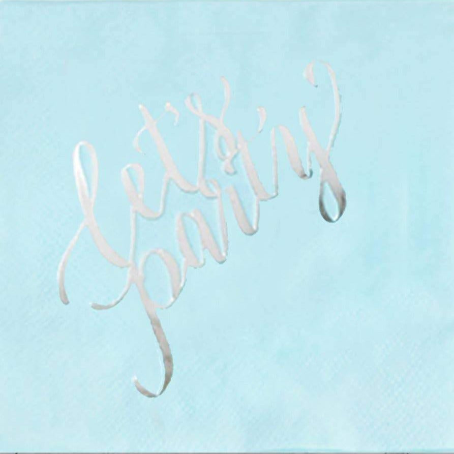 Aqua "Let's Party" Silver Foil Paper Napkins | Putti Celebrations 