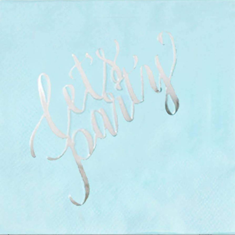 Aqua "Let's Party" Silver Foil Paper Napkins | Putti Celebrations 