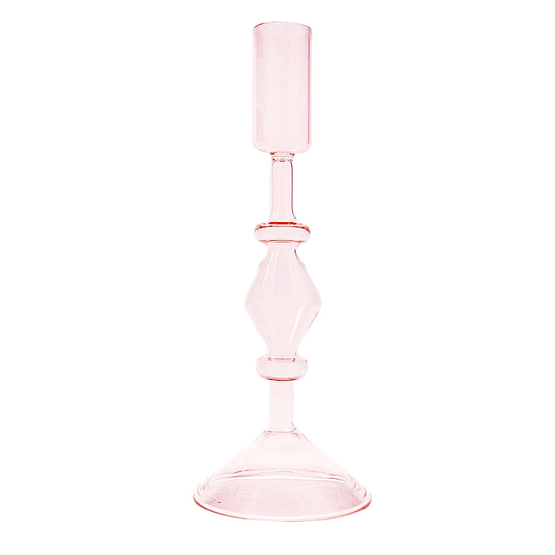 Blush Pink Glass Candle Holder  - Large | Putti Fine Furnishings Canada 