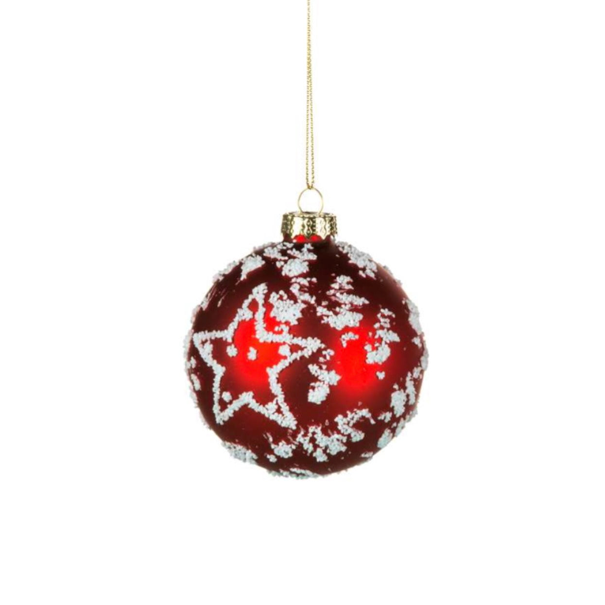 Matte Red with White Star Glass Ball Ornament