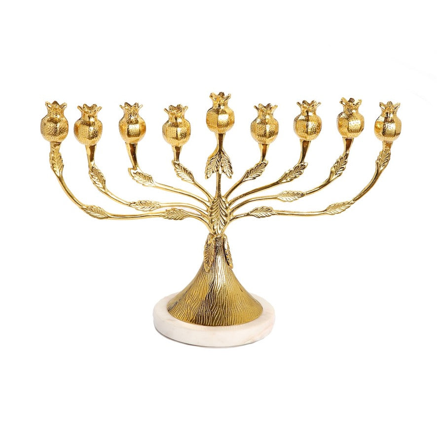 Gold Menorah With Pomegranate Design | Putti Hanukkah 