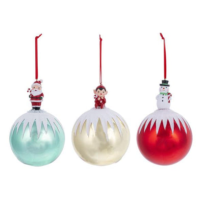 Retro Santa on Ball Glass Ornament | Putti Christmas Canada