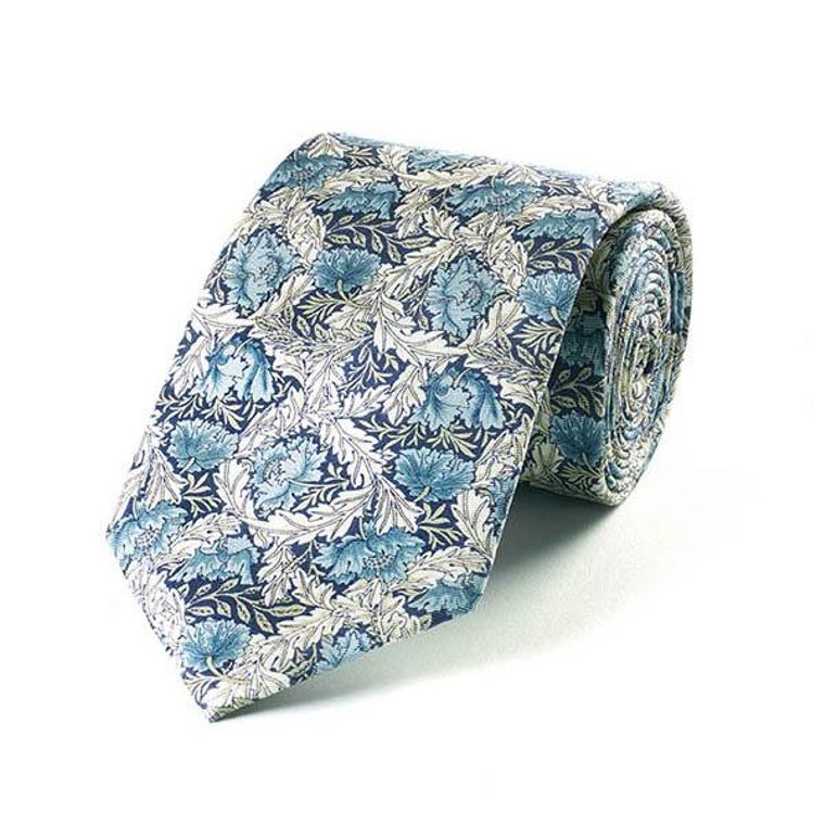 Fox & Chave London Morris Blue Poppy Silk Tie | Putti Fine Fashions 