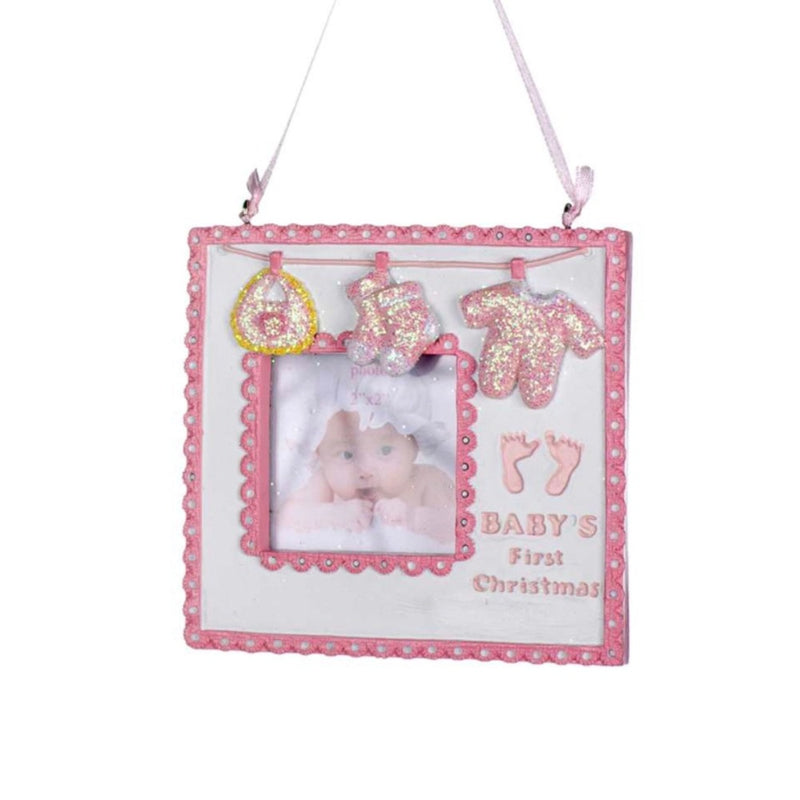 "Baby's First Christmas" Photo Frame Ornament - Pink