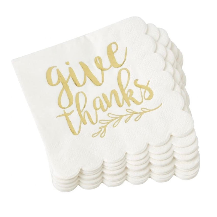 Mud Pie Gold Foil "give thanks" Paper Cocktail Napkins  | Putti Thanksgiving 