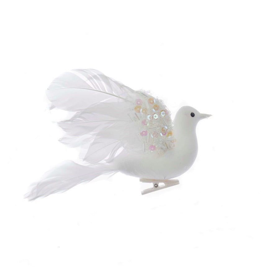 White Feather Flying Dove with Clip Ornament