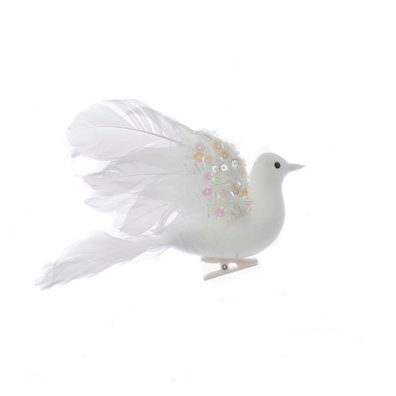 White Feather Flying Dove with Clip Ornament