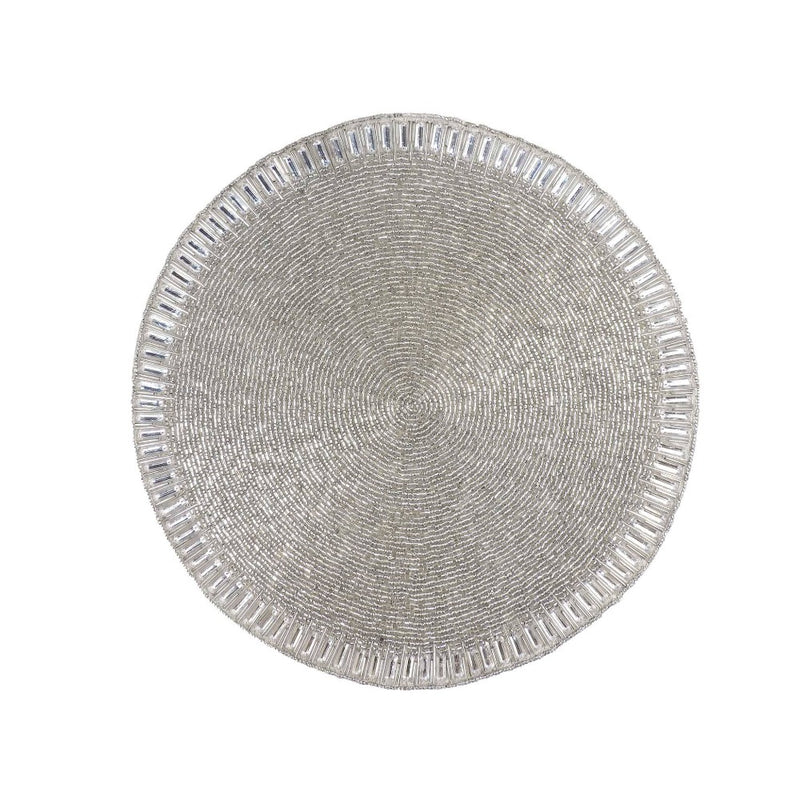 Silver Glam Crystal Beaded Round Placemat