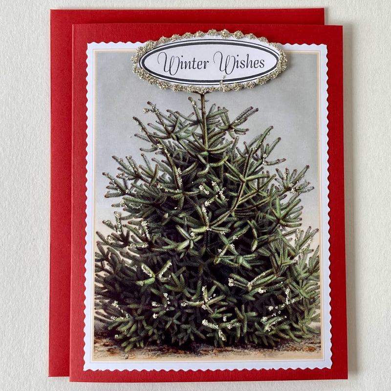 Fir Tree "Winter Wishes" Hand Glittered Greeting Card