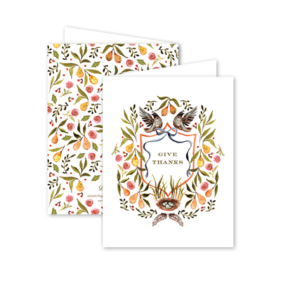 Partridge Crest "Give Thanks" Thanksgiving Greeting Card | Putti Fine Furnishings
