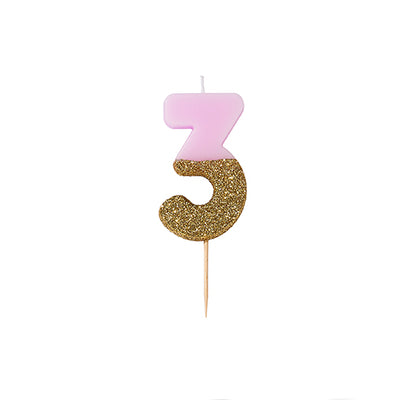 "We Heart Birthdays" Pink Glitter Number Candle - Three, TT-Talking Tables, Putti Fine Furnishings