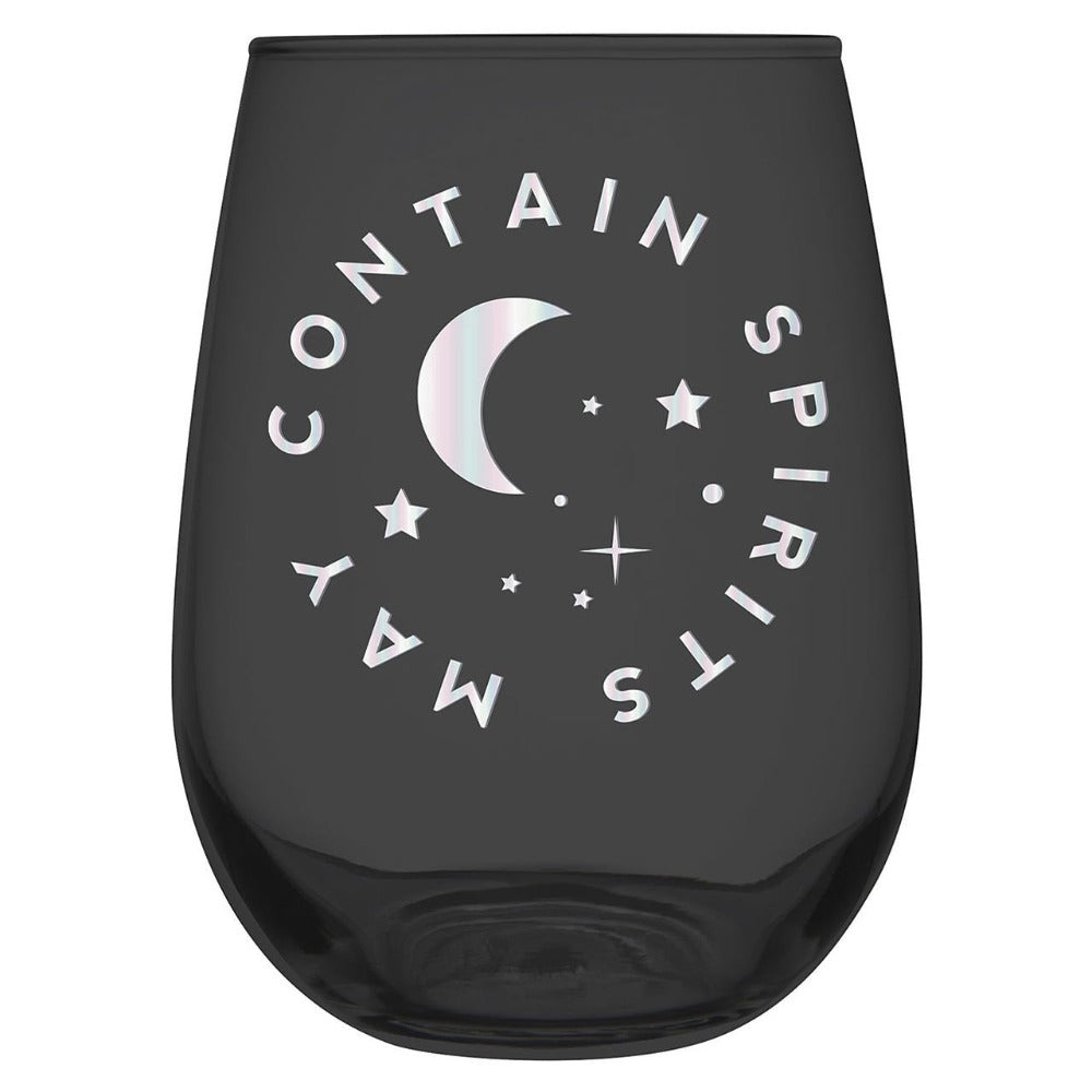 "May contain spirits" Black Stemless Wine Glass | Putti 