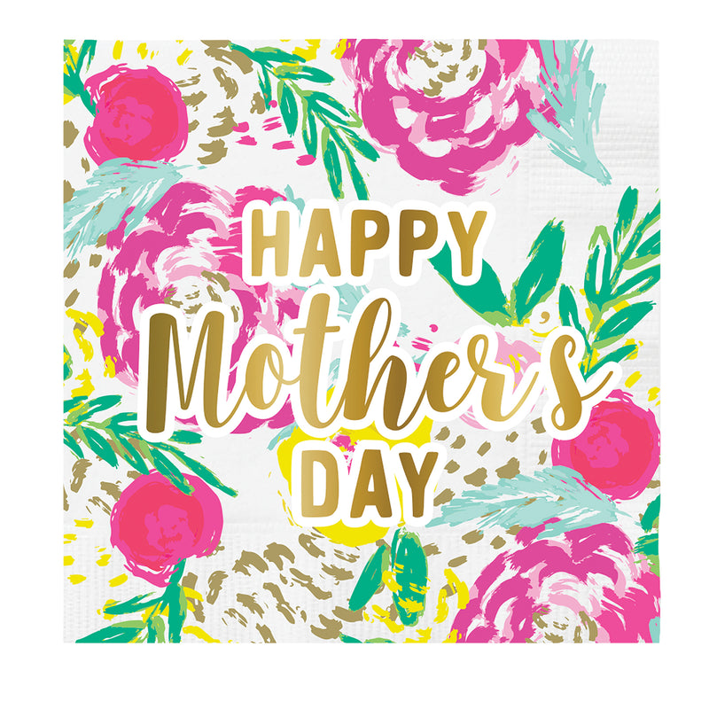 Slant "Happy Mother's Day" Floral Paper Napkins - Beverage | Putty Party 