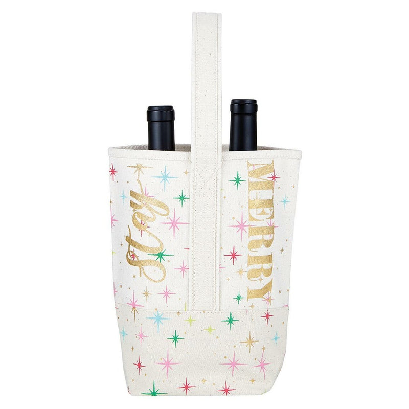 Double Bottle Canvas Wine Tote - Stay Merry | Putti Christmas Canada 