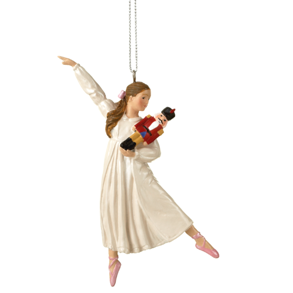 Clara Holding Nutcracker Resin Ornament | Putti Fine Furnishings 