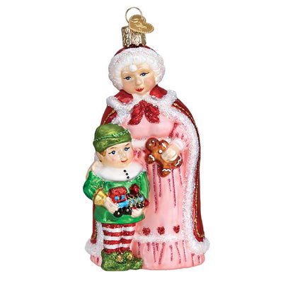 Old Word Christmas Mrs Claus with Elf Glass Ornament | Putti Christmas