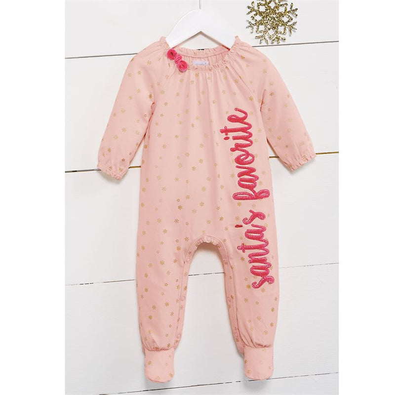 Mudpie Pink "Santa's Favourite" Footed Sleeper | Putti Christmas Canada