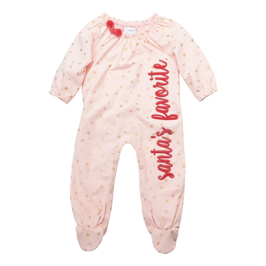 Mudpie Pink "Santa's Favourite" Footed Sleeper | Putti Christmas Canada