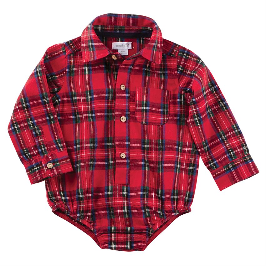 Mud Pie Flannel Red Tartan Plaid Crawler | Putti Christmas 