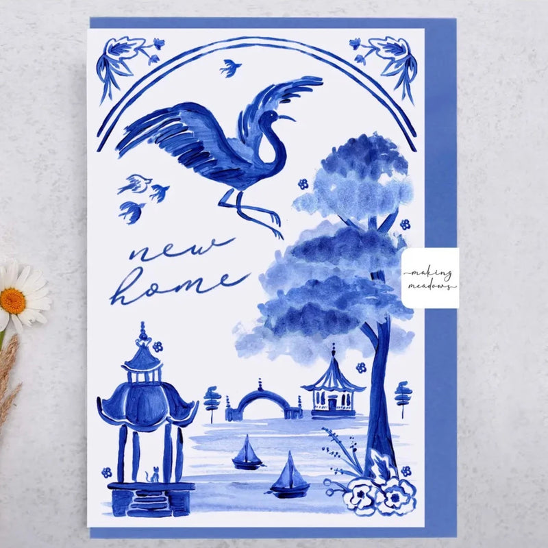 "New Home" Bird Flying Over Landscape Greeting Card