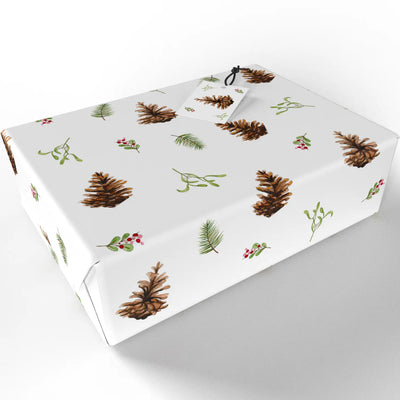 Christmas Fir Cones & Mistletoe Wrapping Paper Sheet