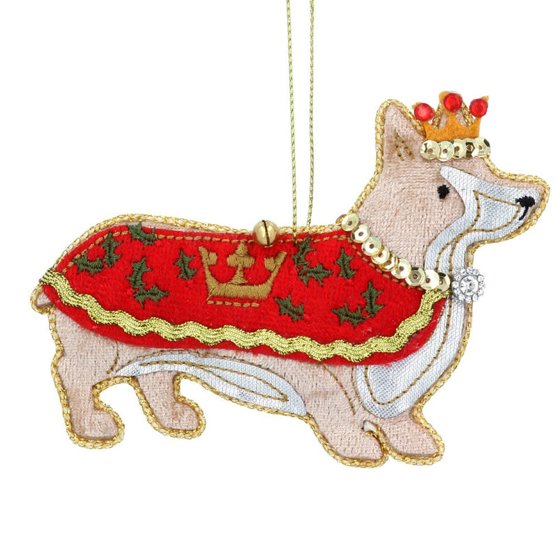 Royal Corgi with Crown Enbroidered Ornament | Putti Christmas 