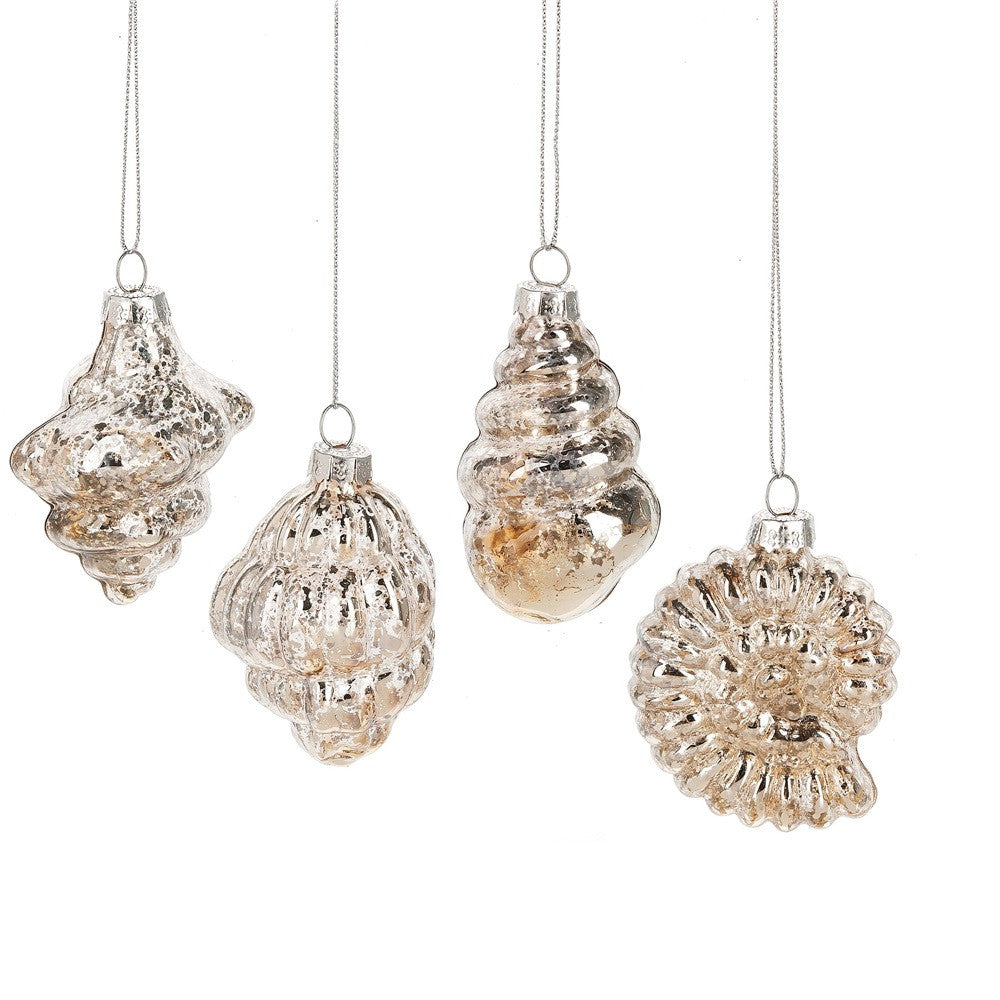  Mercury Glass Shell Ornaments, MW-Midwest / CBK, Putti Fine Furnishings