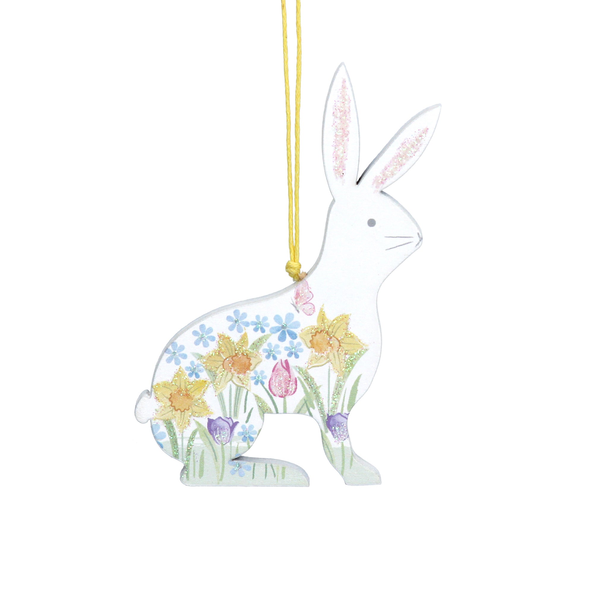 Bunny with Decoupage Design Wood Ornament