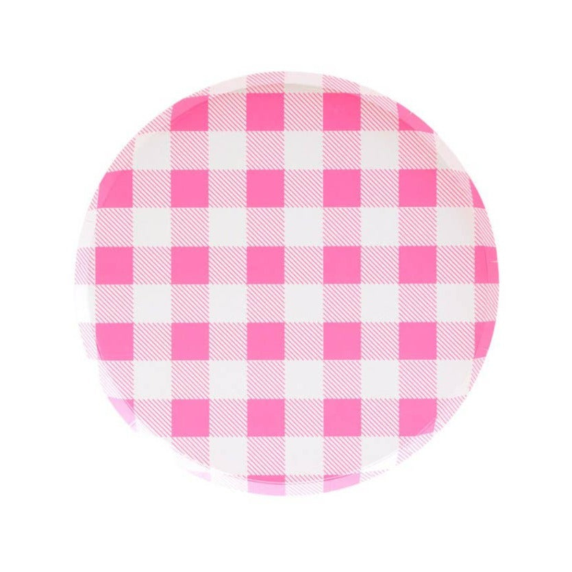 Hot Pink Low Rim Gingham Pattern Paper Plates - Small | Putti Party Supplies 