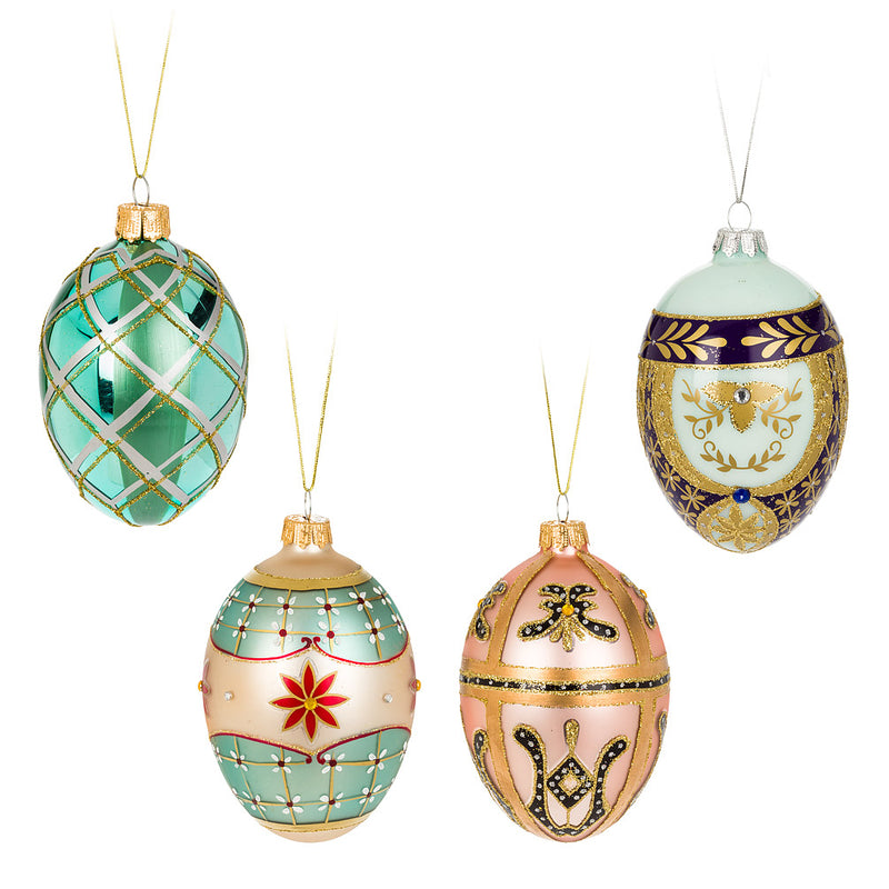 Large Ornate Faberge Egg Ornaments - Aqua Trellis