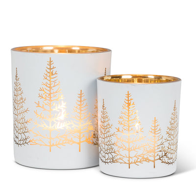 White with Gold Tree Tealight Holder - Large | Putti Christmas Celebrations