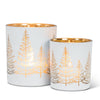 White with Gold Trees Tealight Holder - Small | Putti Christmad Celebrations