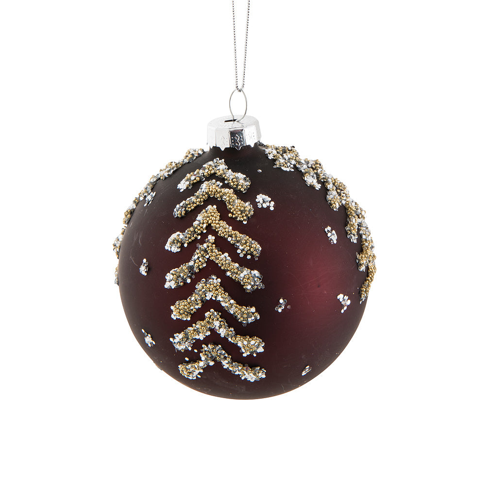 Burgundy with Gold Glass Ball Ornament | Putti Christmas Decorations 