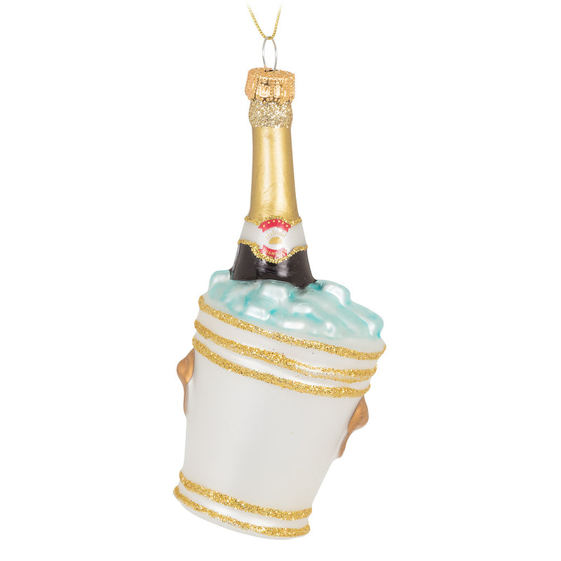 Champagne Bottle in Bucket Glass Ornament | Putti Christmas Canada 