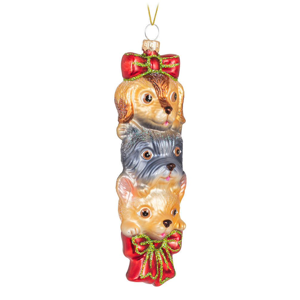 Stacked Dogs Glass Ornament