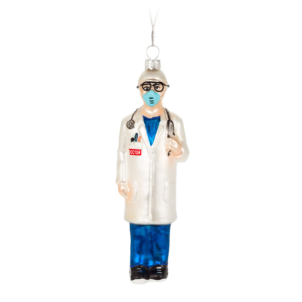 Doctor in Mask Glass Ornament | Putti Christmas 