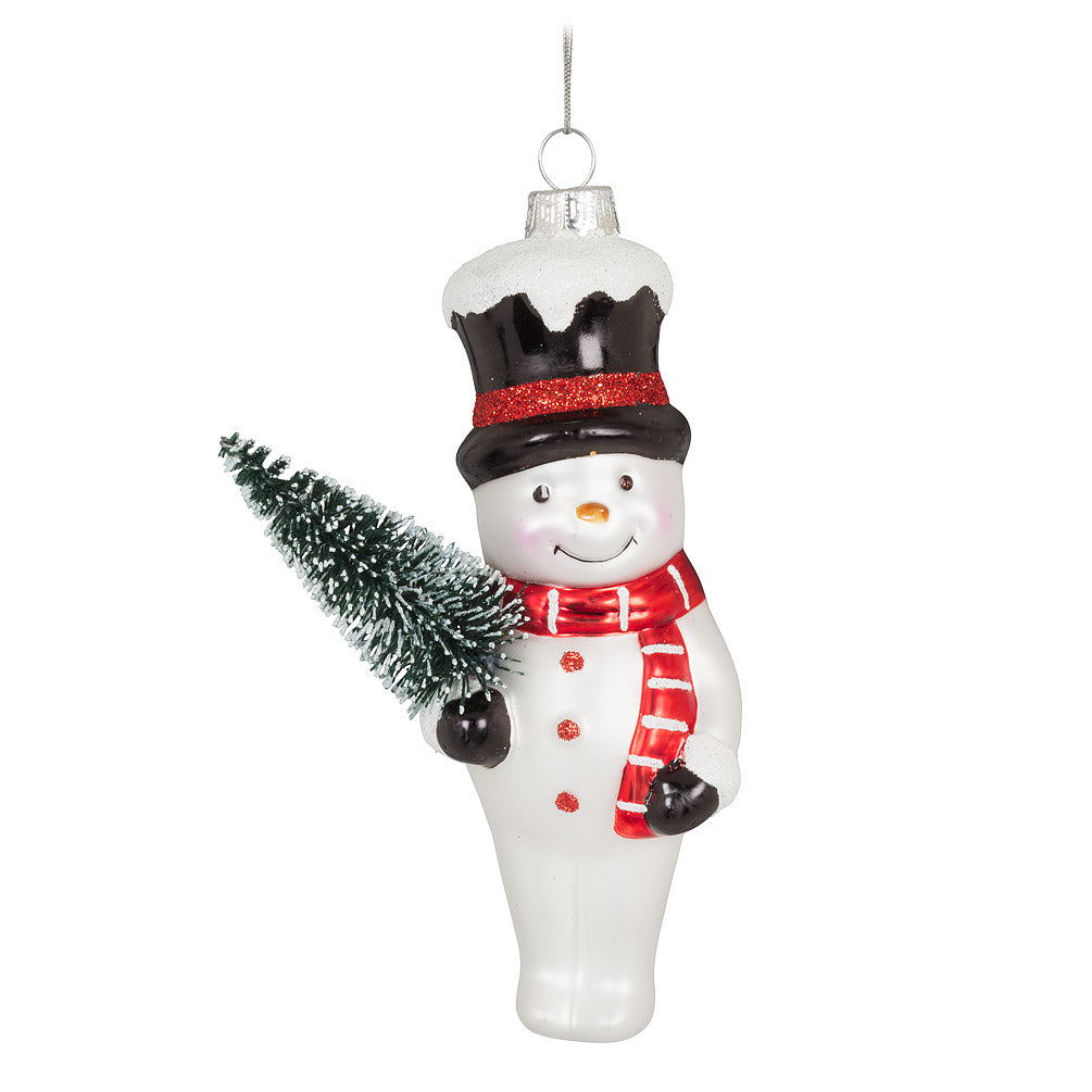Snowman with Tree Glass Ornament | Putti Christmas 