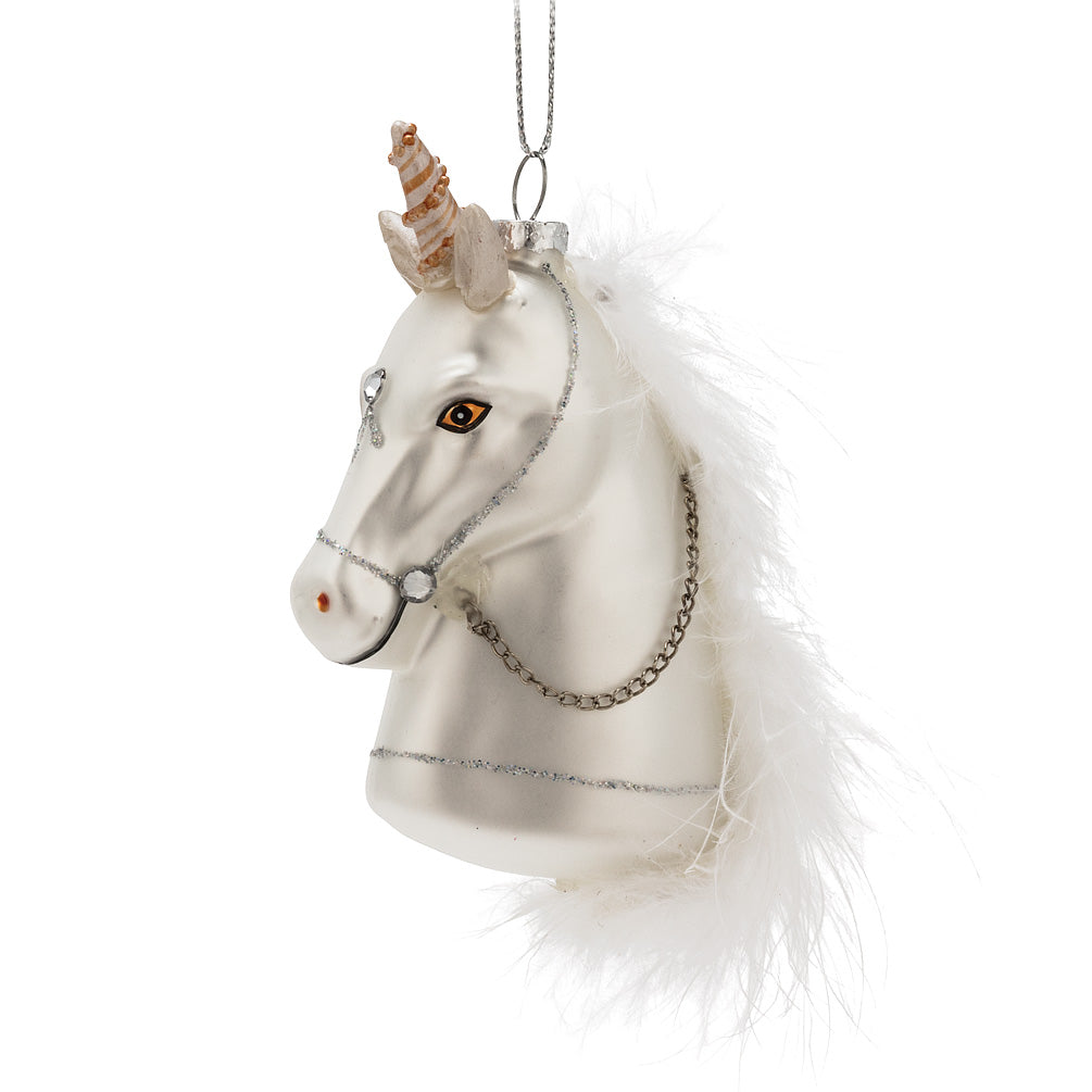 Unicorn with Feather Glass Ornament