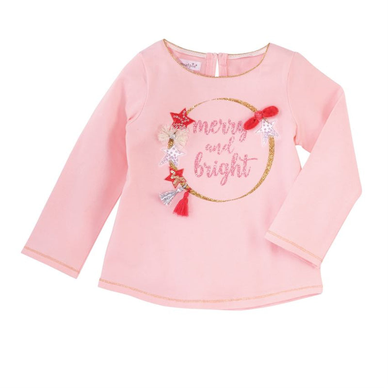 Mud Pie Pink Merry and Bright Sparkle Tee | Putti Christmas 