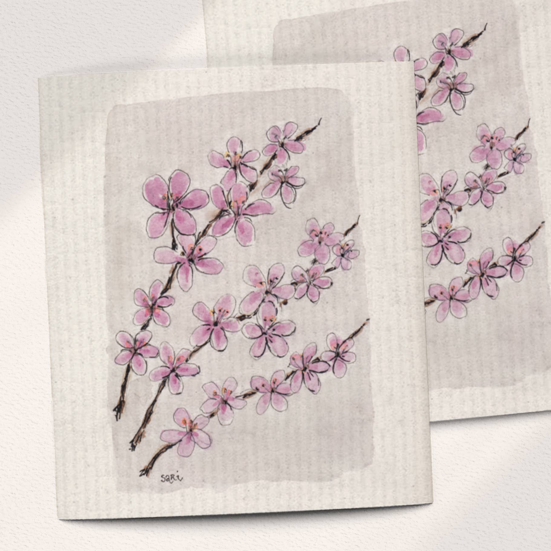 Pink Cherry Tree Blossoms Swedish Cloth