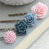 A Pocket of Posies - Pink  and Blue Flower Bobby Pins