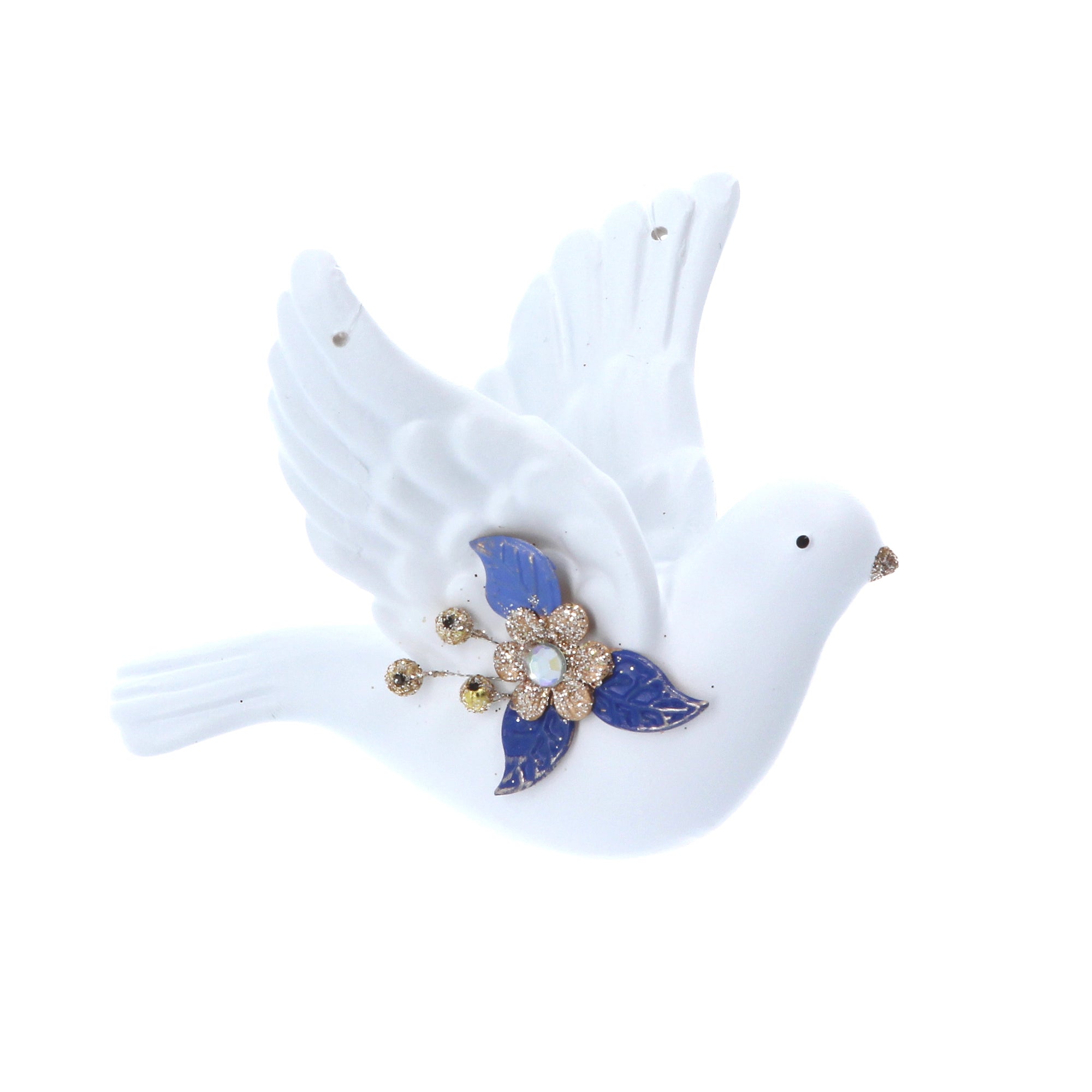 White Dove Ornament with Gold and Blue Decoration | Putti Christmas 