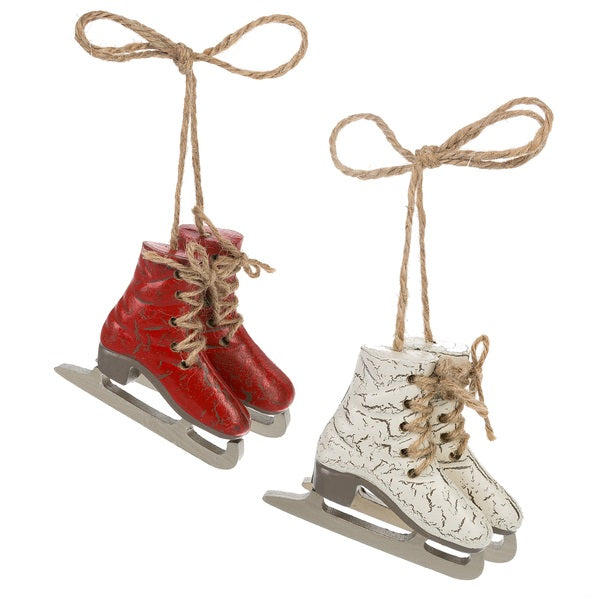 Red and White Pair of Skates Ornaments  | Putti Christmas Celebrations 