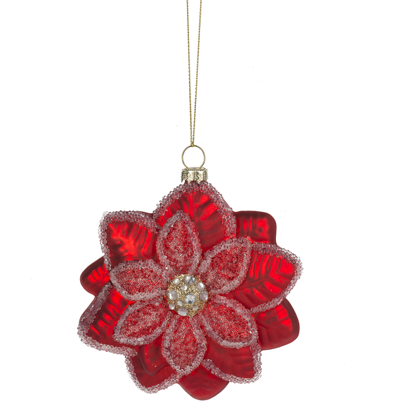 Red Poinsettia Glass Christmas Ornament | Putti Christmas 