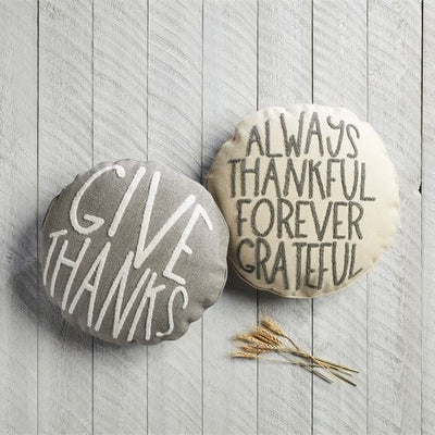 "Always Thankful Forever Grateful" Round Pillow | Putti Fine Furnishings