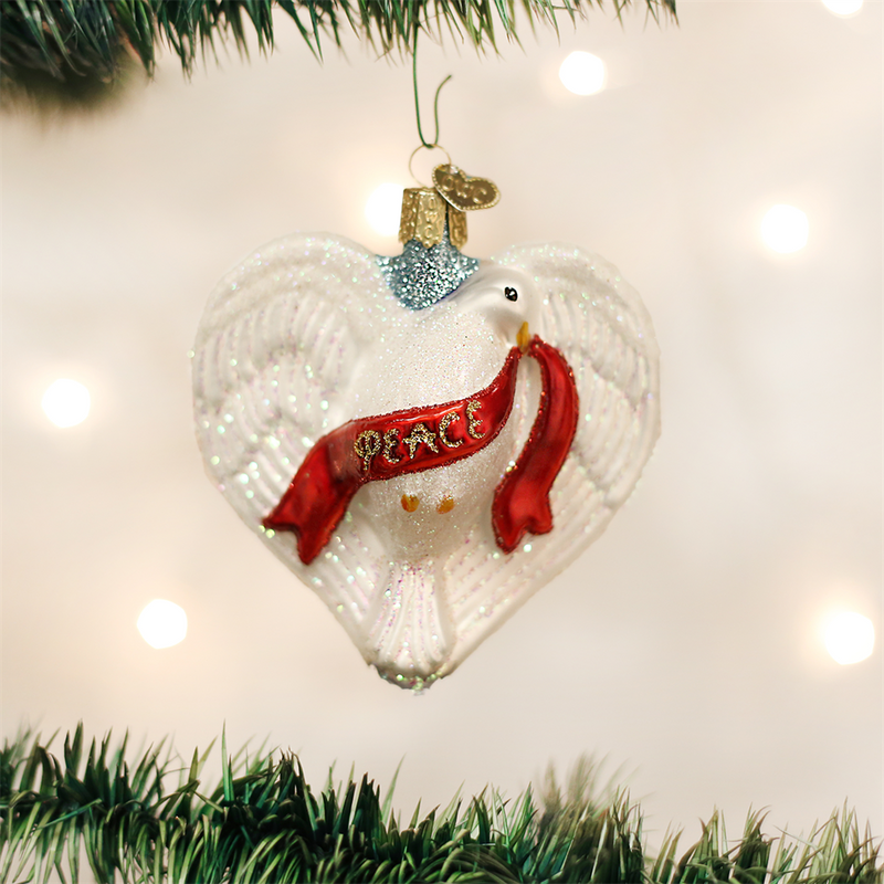 Old World Christmas Peace Dove Heart Glass Ornament -  Christmas Decorations - Old World Christmas - Putti Fine Furnishings Toronto Canada - 1