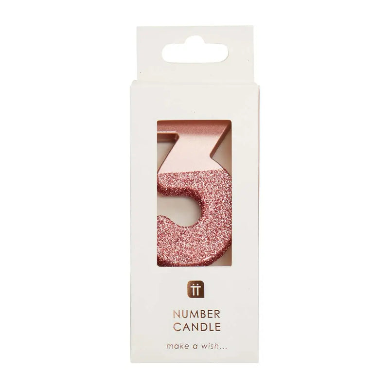 Rose Gold Glitter Number Candle - Three